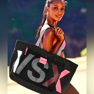 VS VSX Gym Tote Bag X-Large Black Pink White Bag by Victoria's Secret Sport New
